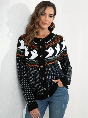 Halloween Geistermuster Strickjacke - Gemütlich und Festlich