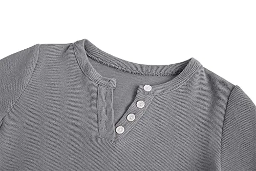 Haloumoning Grey Button V-Neck Tunic Top - Girls