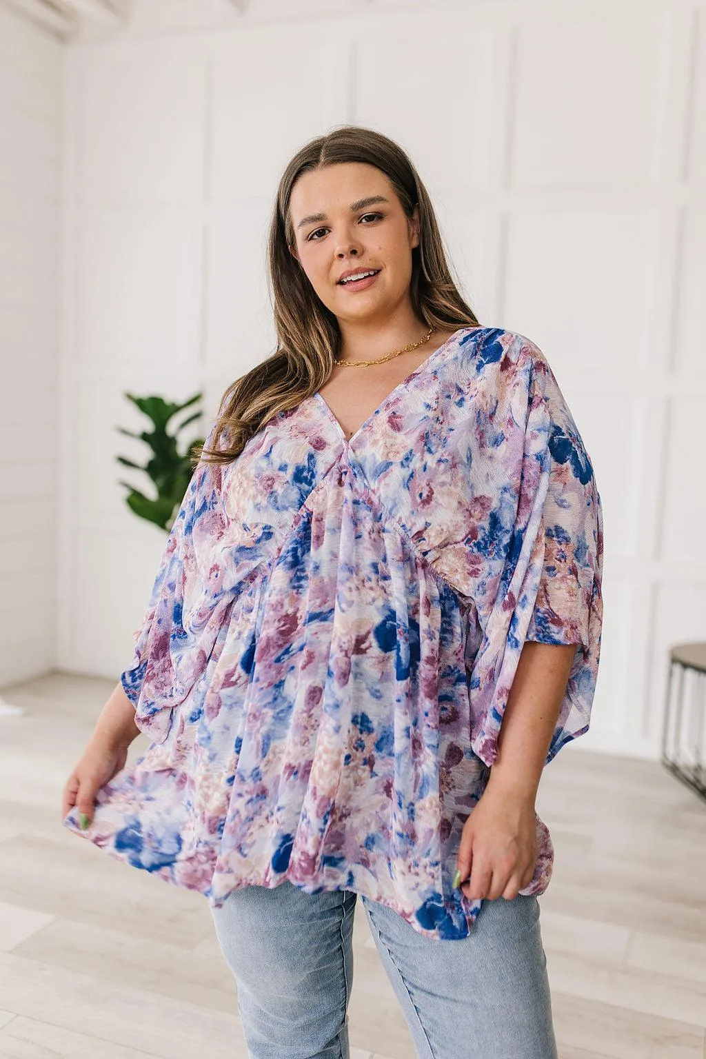 Hazel Blues® |  Fabled in Floral Draped Peplum Top in Blue