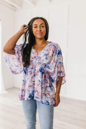 Hazel Blues® |  Fabled in Floral Draped Peplum Top in Blue