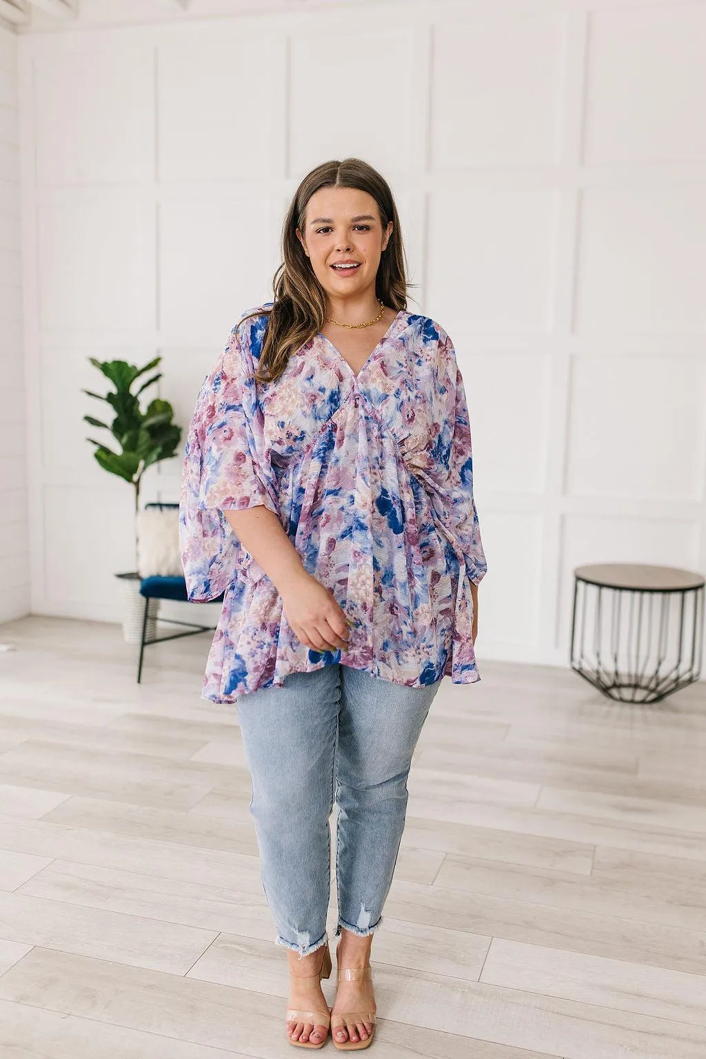 Hazel Blues® |  Fabled in Floral Draped Peplum Top in Blue