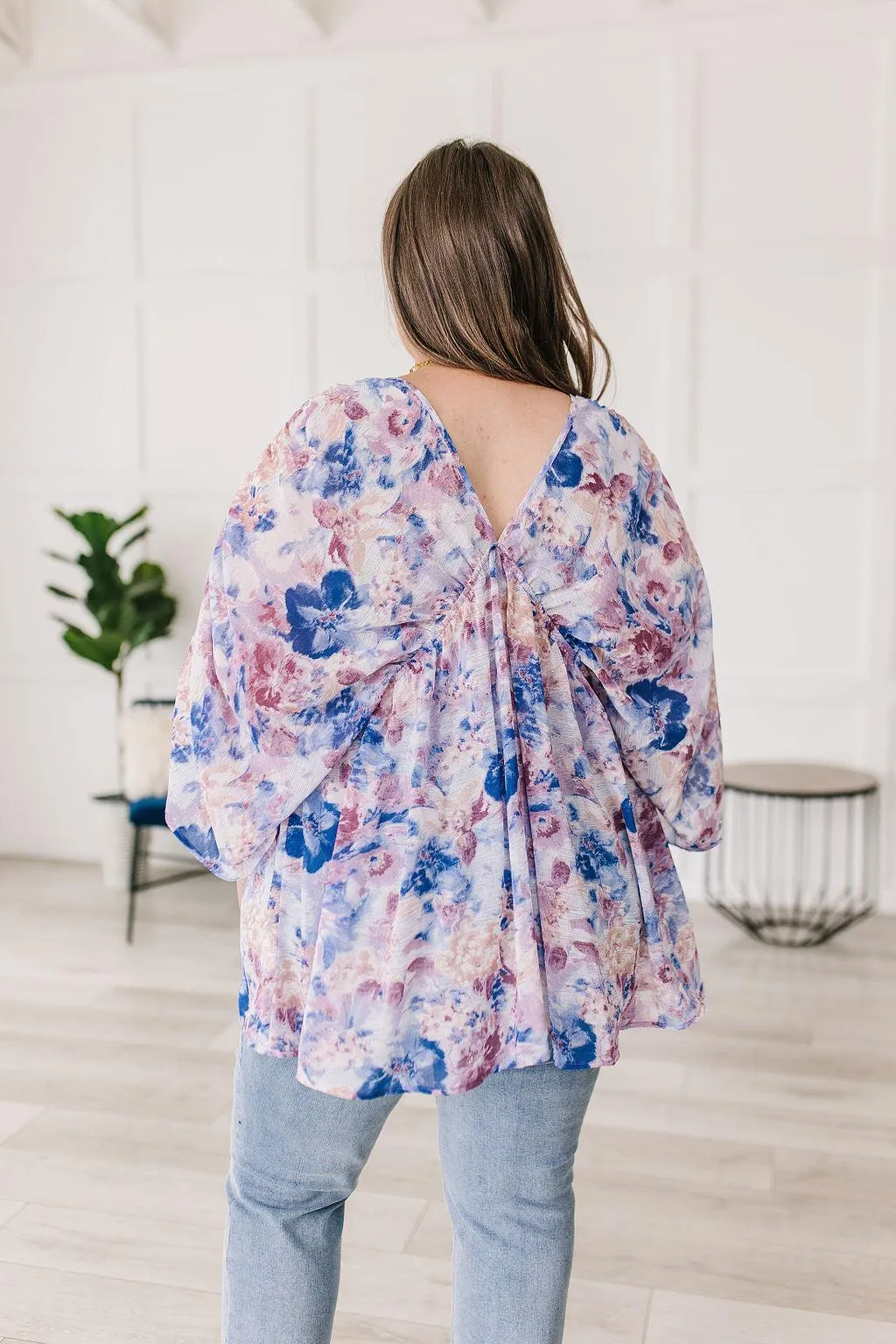Hazel Blues® |  Fabled in Floral Draped Peplum Top in Blue