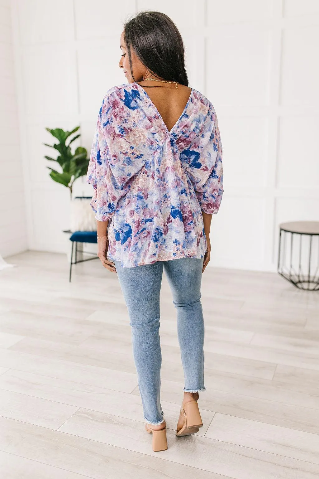 Hazel Blues® |  Fabled in Floral Draped Peplum Top in Blue