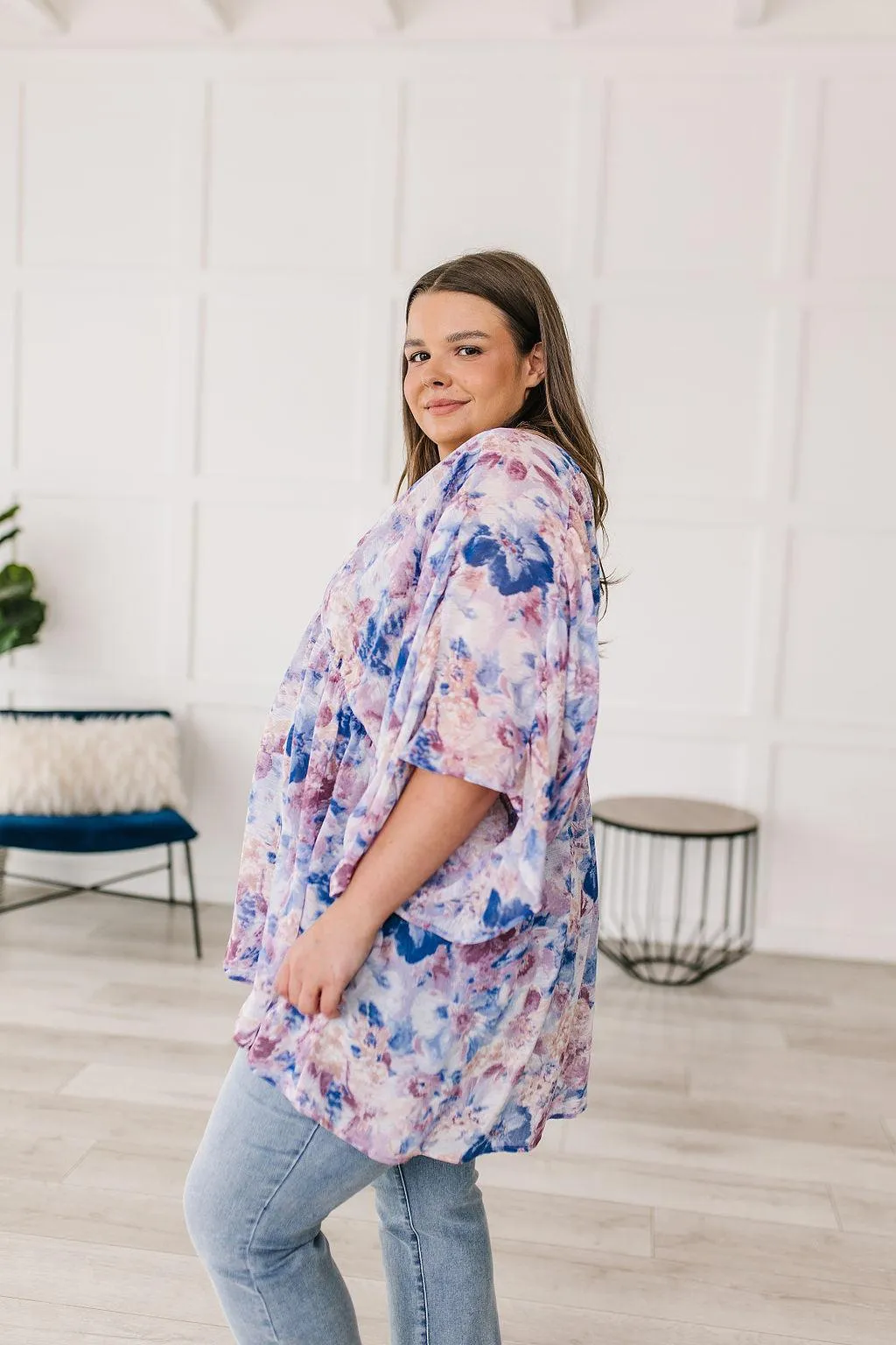 Hazel Blues® |  Fabled in Floral Draped Peplum Top in Blue
