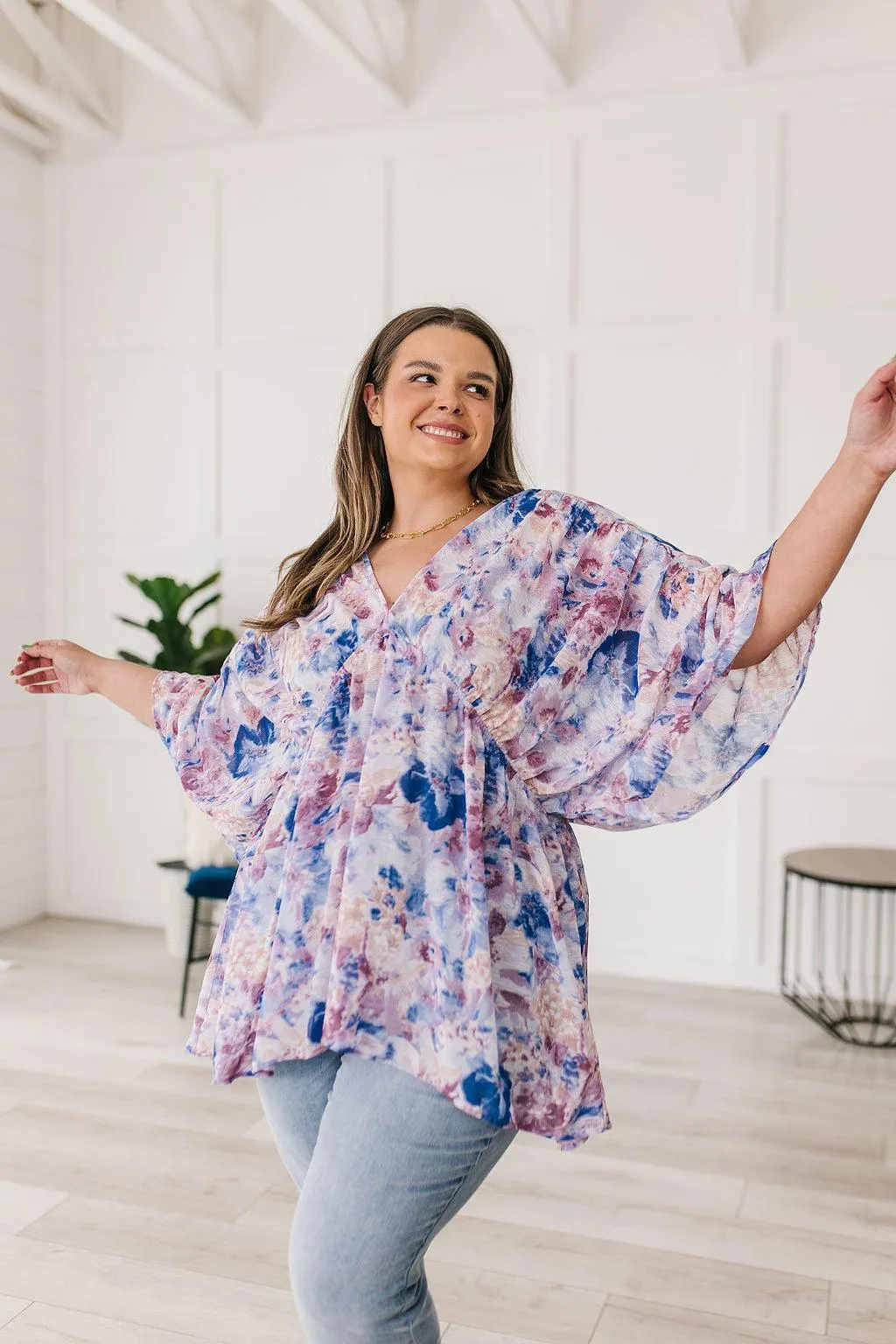 Hazel Blues® |  Fabled in Floral Draped Peplum Top in Blue