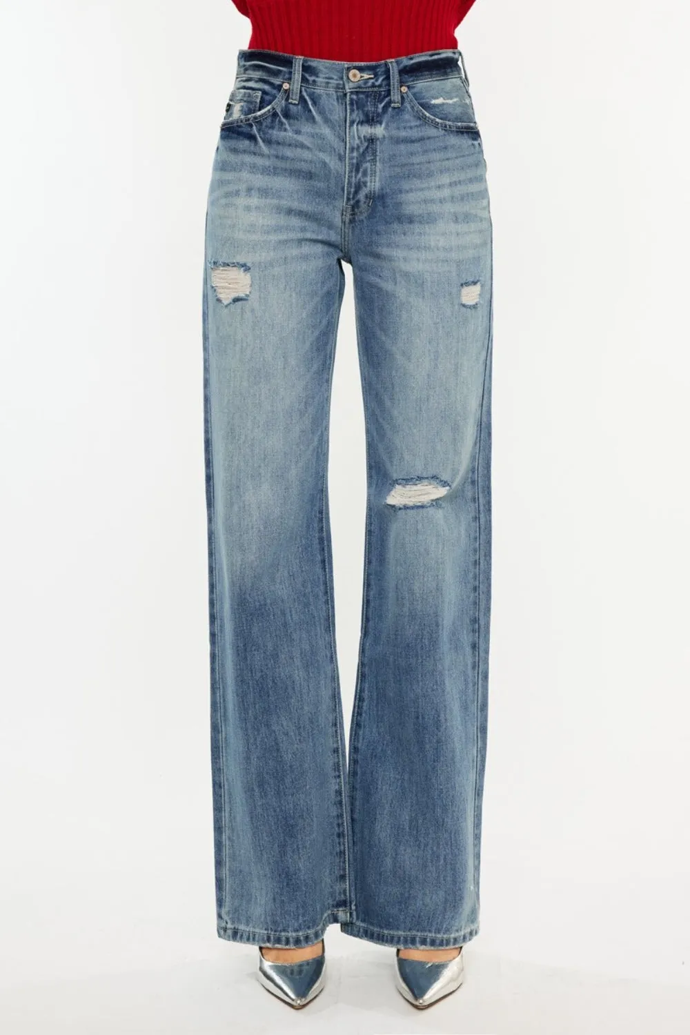 Hazel Blues® |  Kancan Distressed High Waist Bootcut Jeans