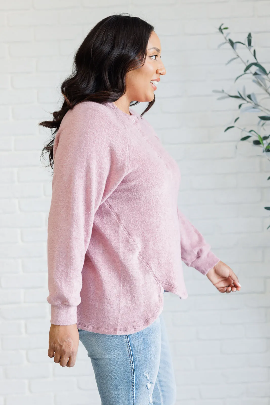 Hazel Blues® |  Keeping it Real Brushed Melange Hacci Long Sleeve Tee in Light Rose