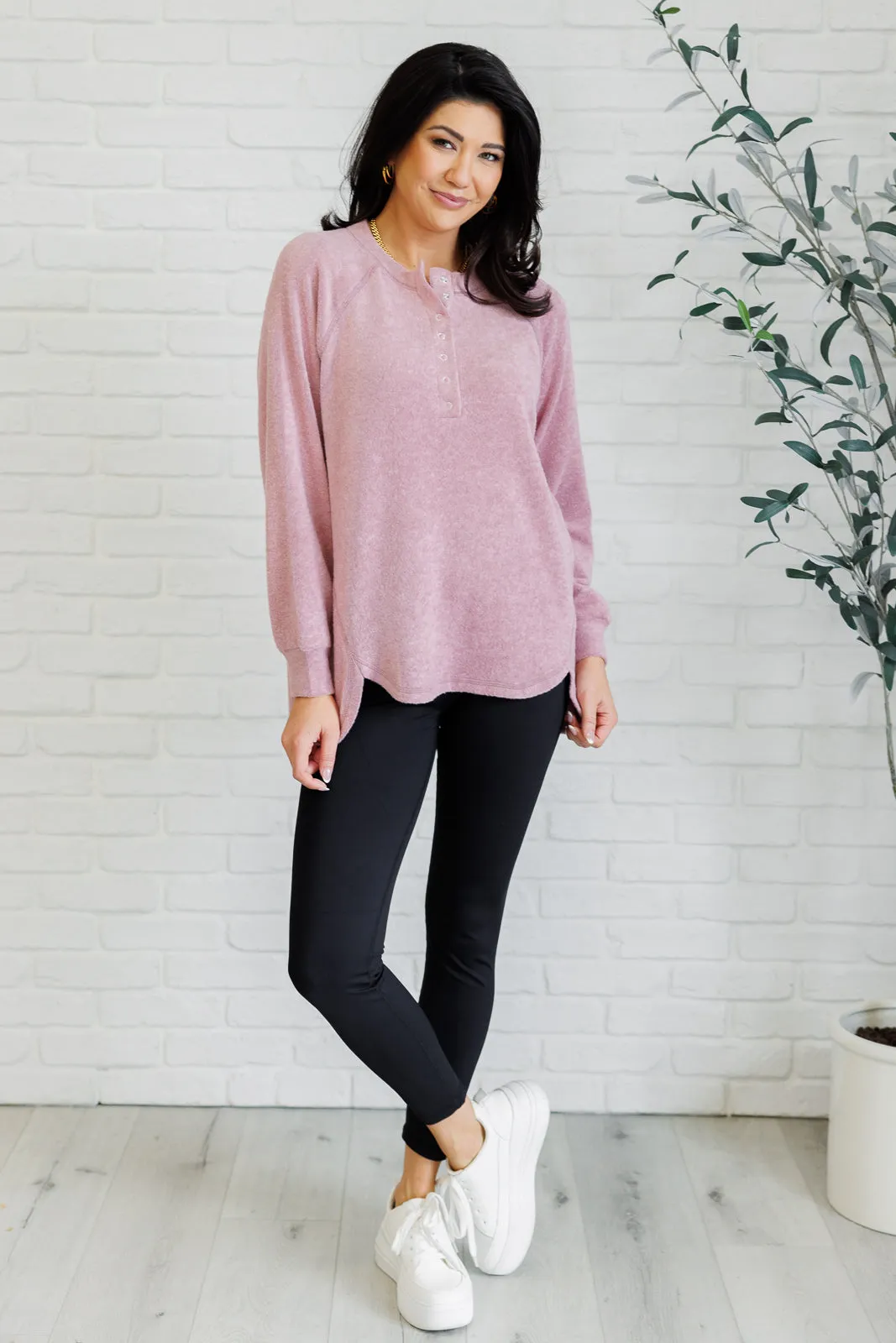 Hazel Blues® |  Keeping it Real Brushed Melange Hacci Long Sleeve Tee in Light Rose