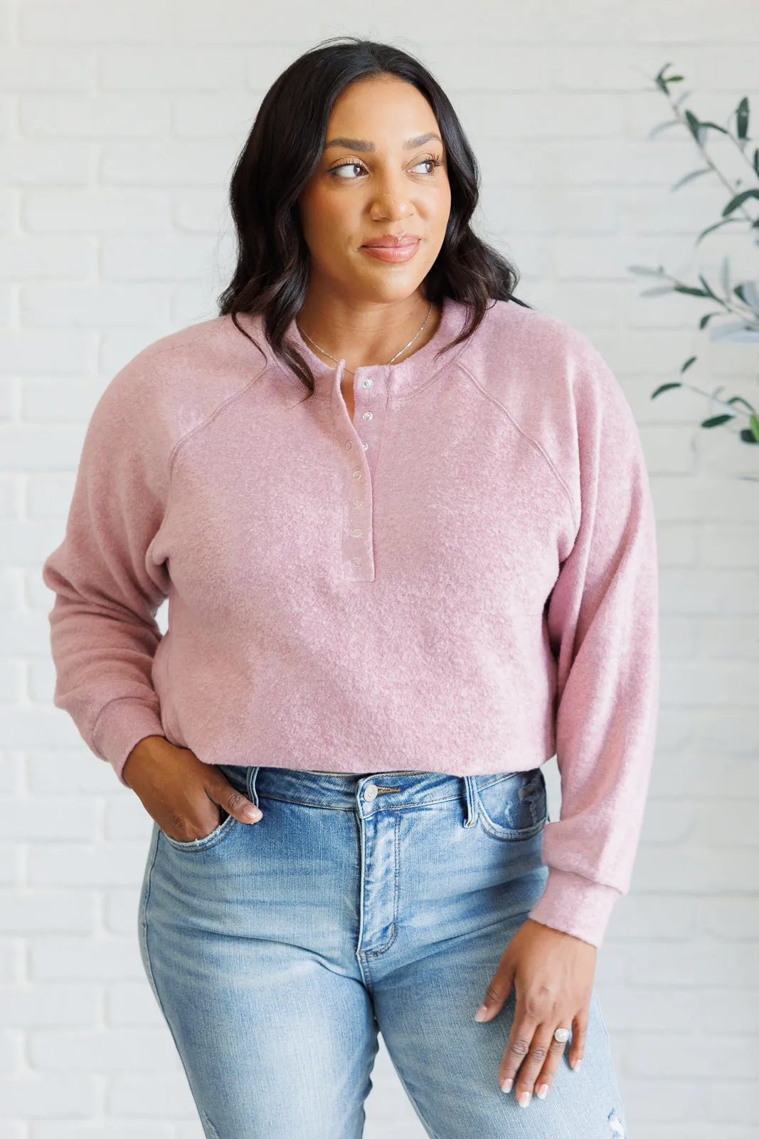 Hazel Blues® |  Keeping it Real Brushed Melange Hacci Long Sleeve Tee in Light Rose