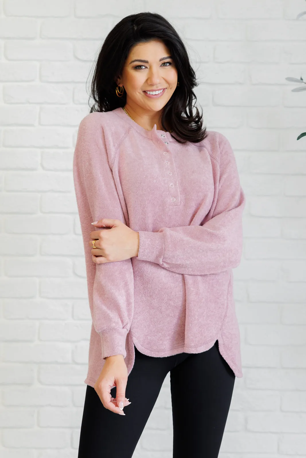 Hazel Blues® |  Keeping it Real Brushed Melange Hacci Long Sleeve Tee in Light Rose