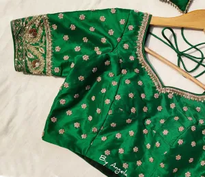 Heavy Buta Kalka Border Bridal Blouse - Emerald Green