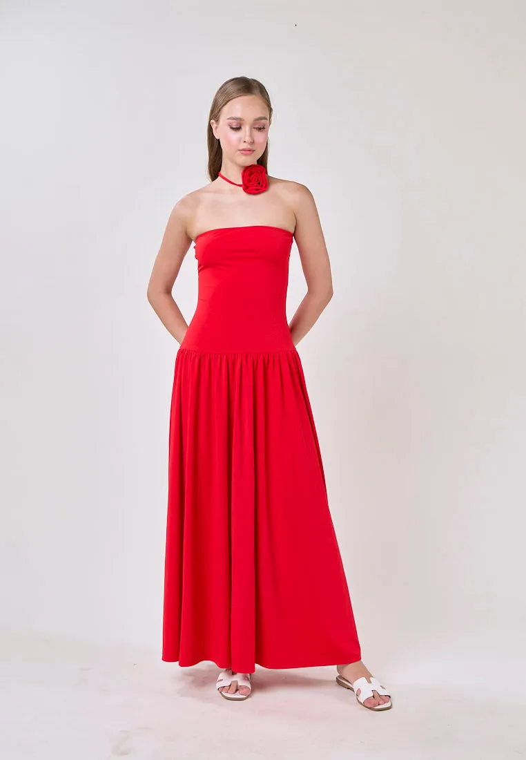 Hermione Red Tube Pleated A-Line Maxi Dress