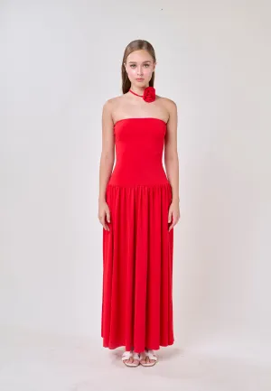Hermione Red Tube Pleated A-Line Maxi Dress