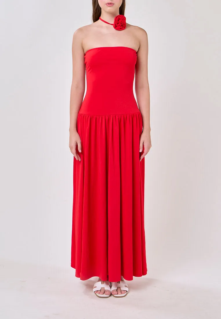 Hermione Red Tube Pleated A-Line Maxi Dress