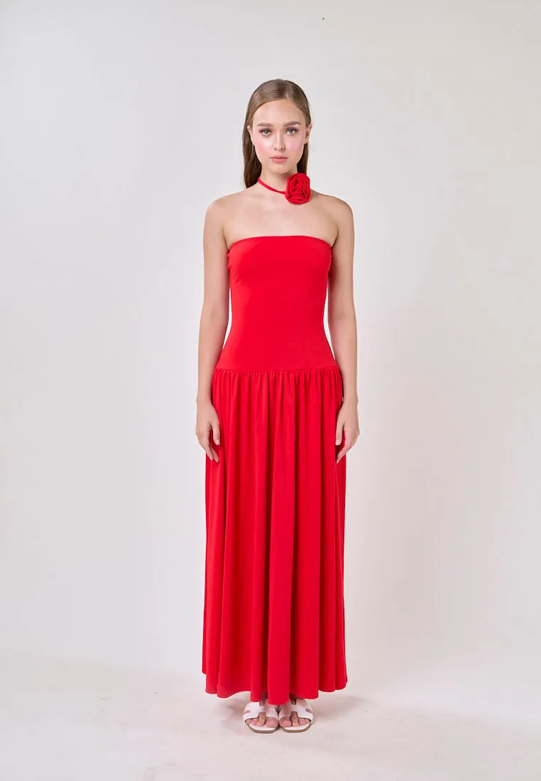 Hermione Red Tube Pleated A-Line Maxi Dress
