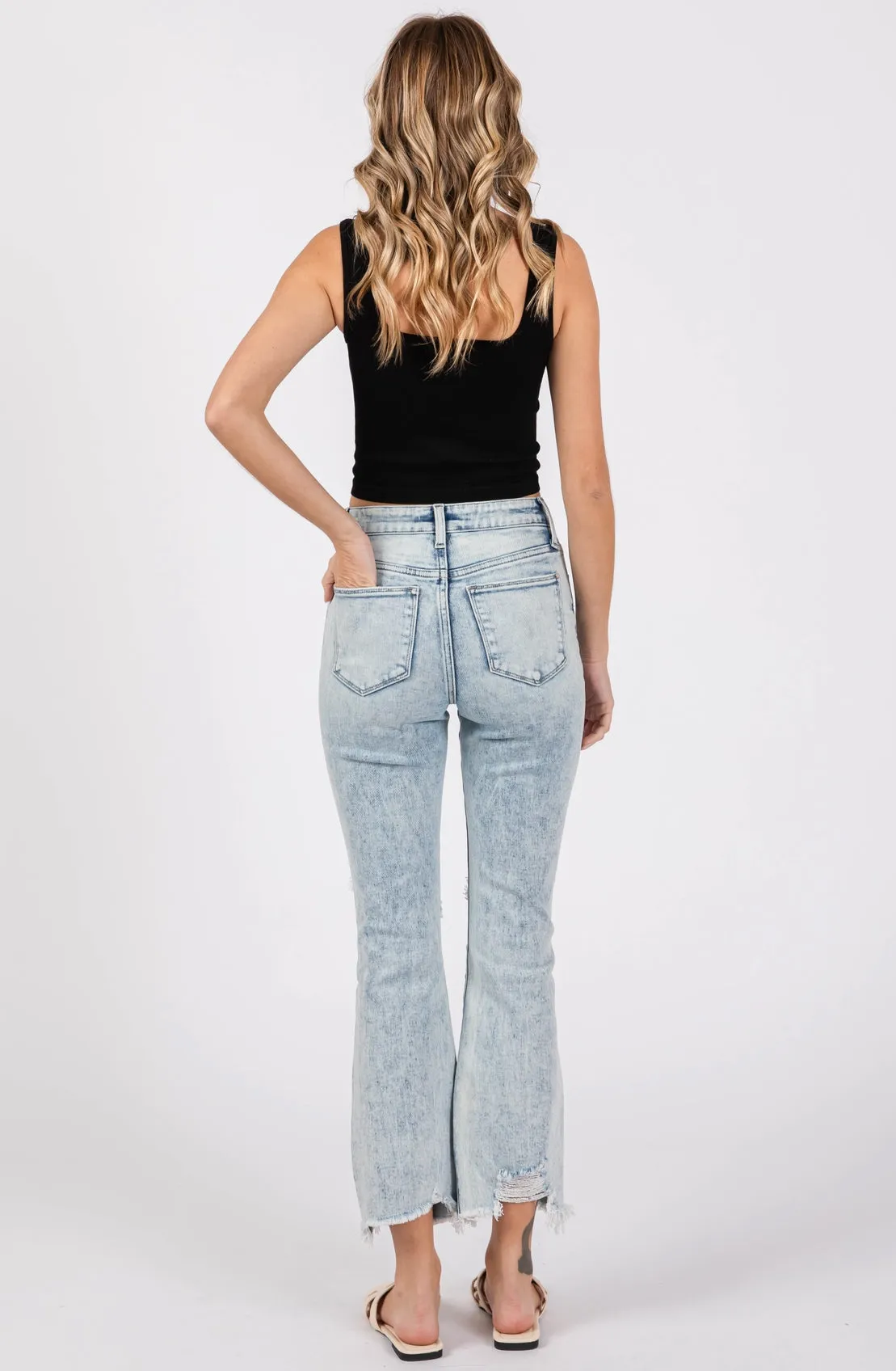 High Rise Crop Bootcut Frayed Hem Jeans