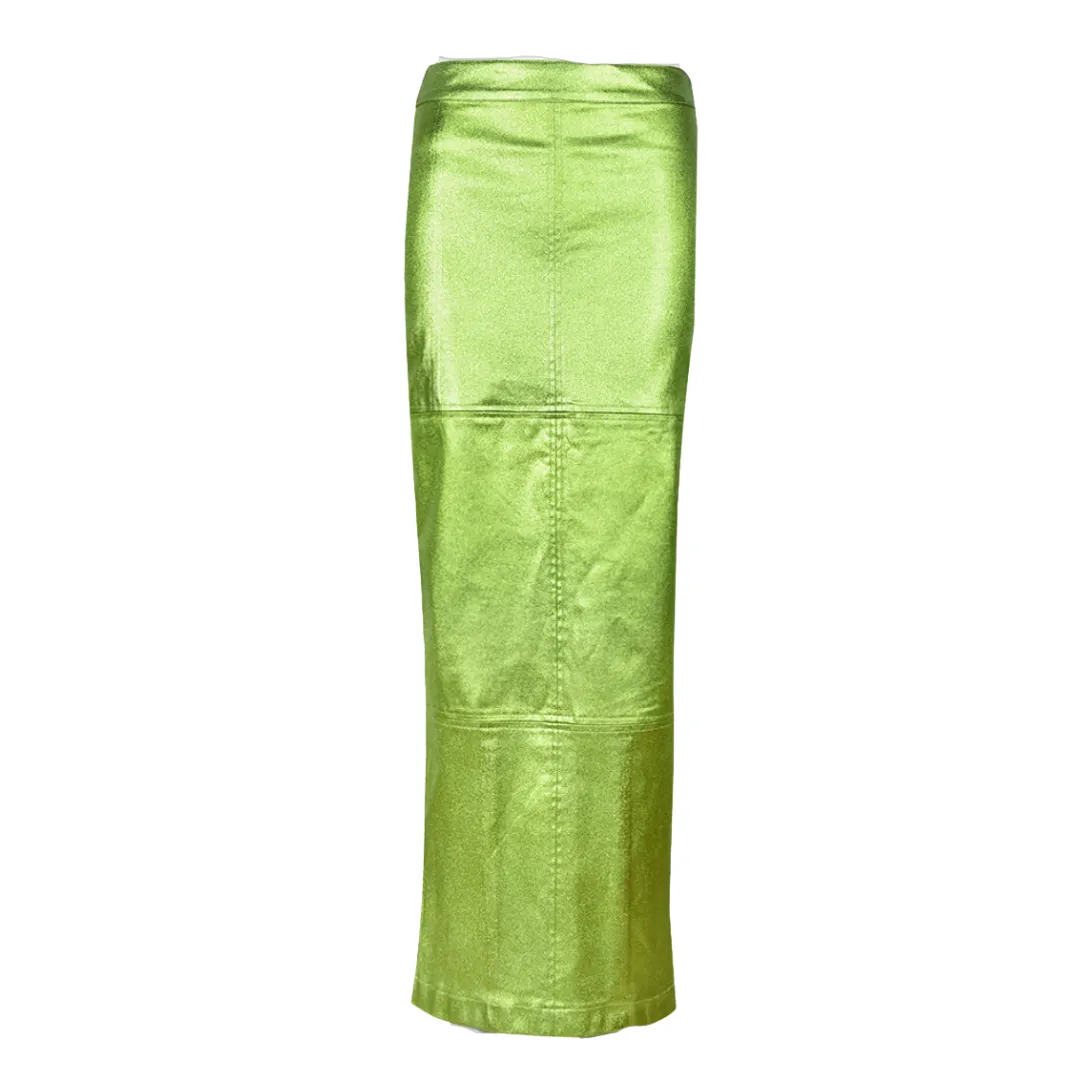 High Waist Metallic PU Maxi Skirt