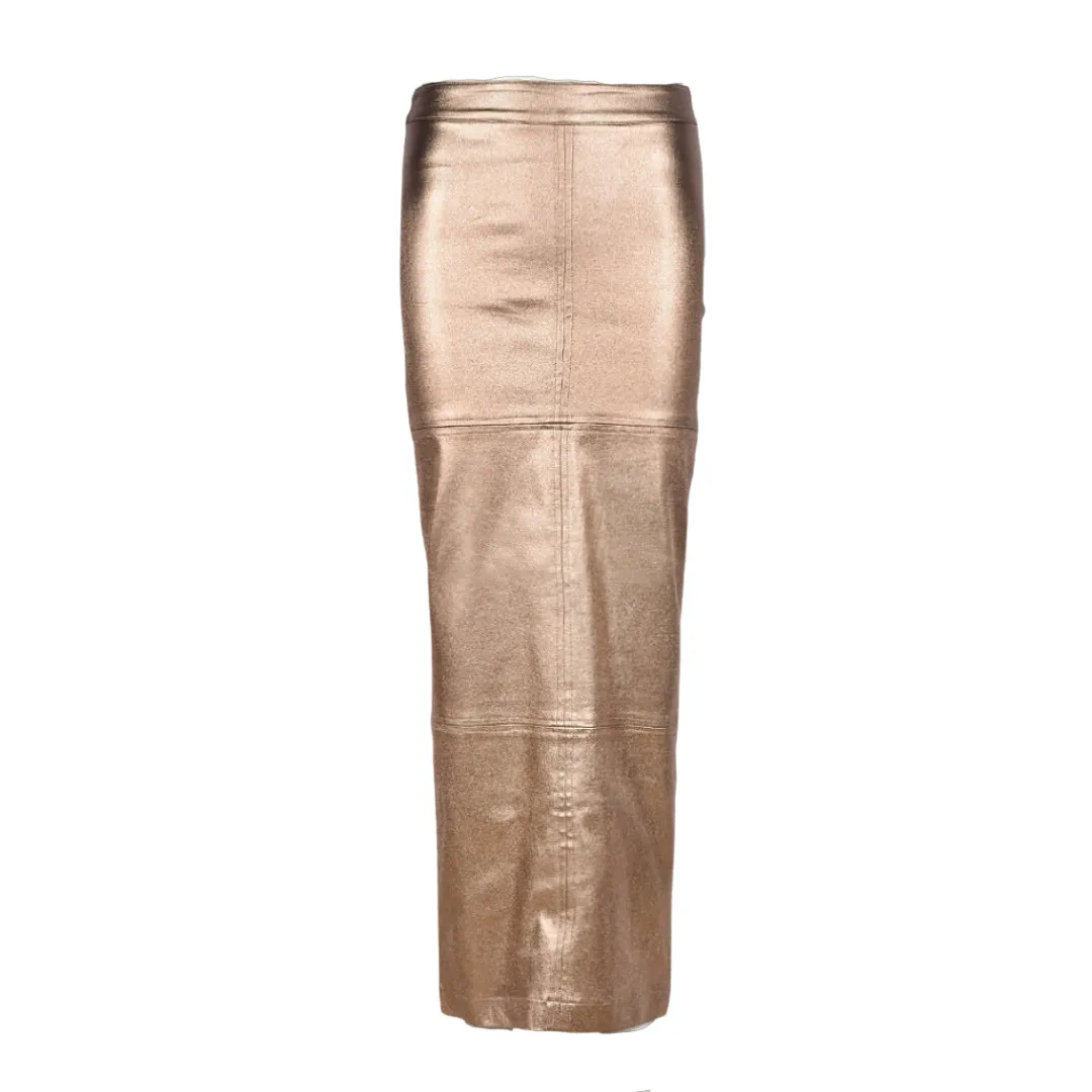 High Waist Metallic PU Maxi Skirt