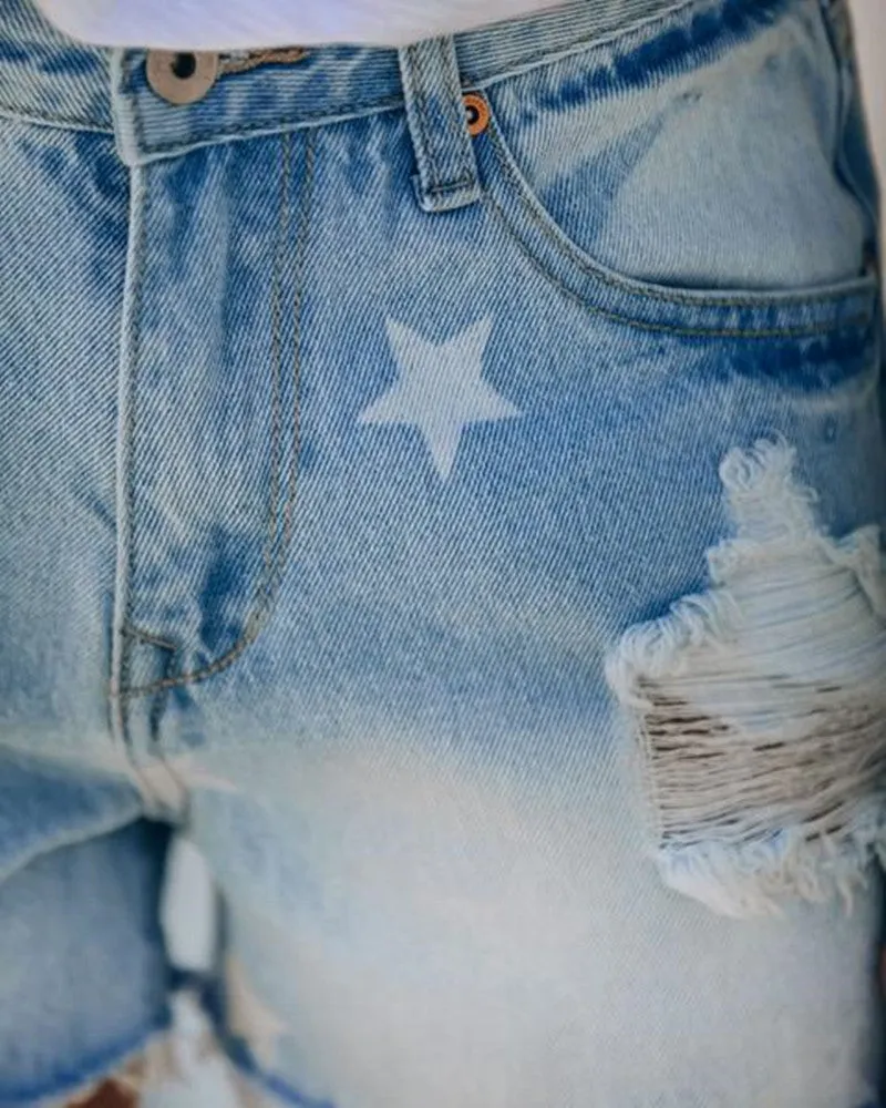 Holes & Stars denim shorts-D127 | Inspanda