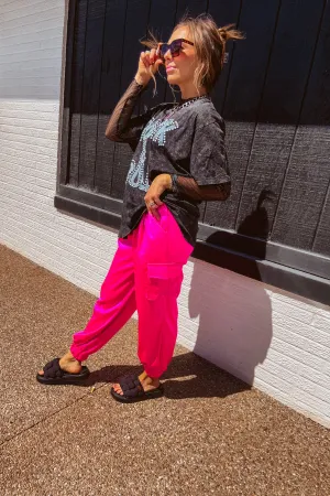 Hot Pink Satin Jogger Pants