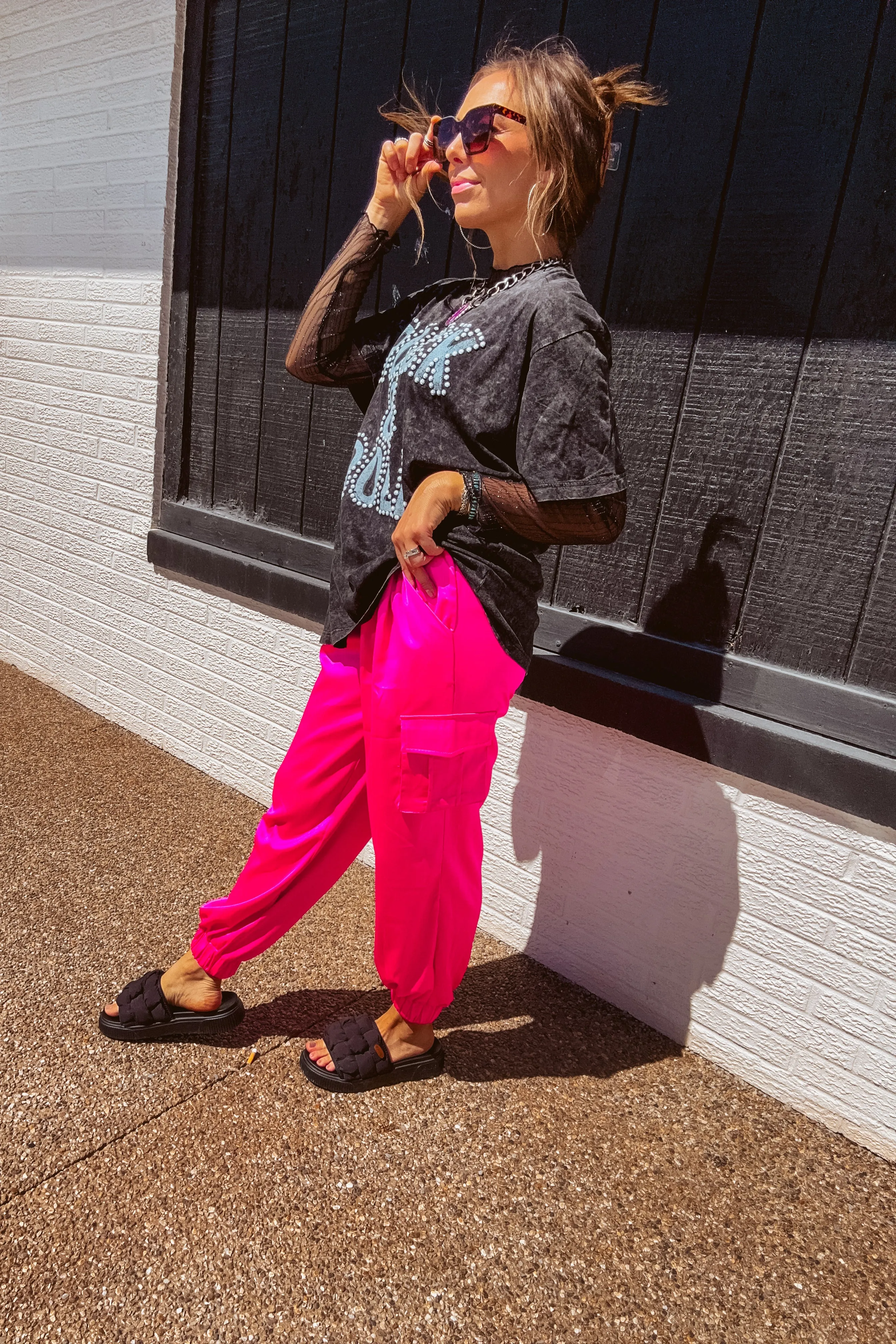 Hot Pink Satin Jogger Pants