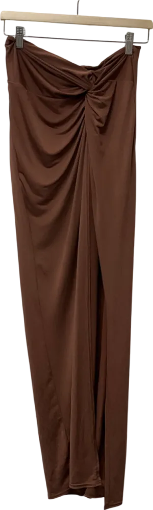 House of CB Brown Imogen Chocolate Jersey Twist Front Maxi Skirt UK S
