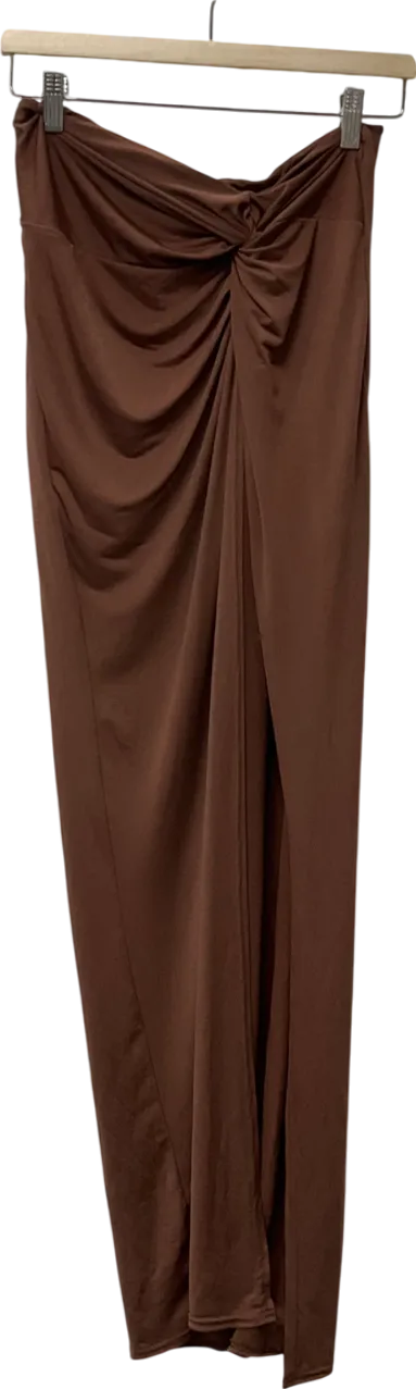 House of CB Brown Imogen Chocolate Jersey Twist Front Maxi Skirt UK S