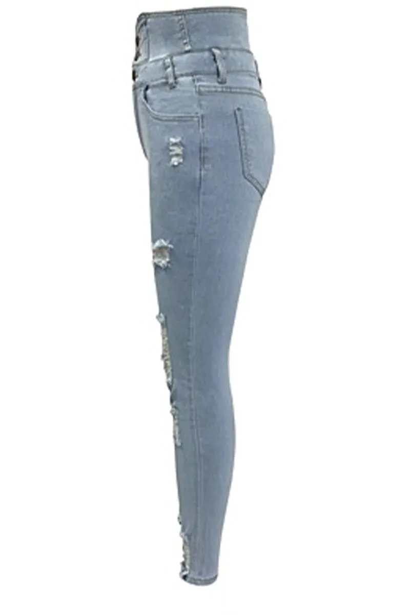 HPZ1079 Super High-Waist Button Fly Skinny Jeans Pant