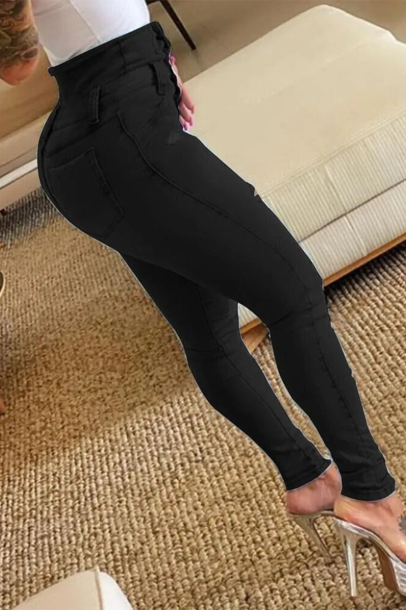 HPZ1079 Super High-Waist Button Fly Skinny Jeans Pant