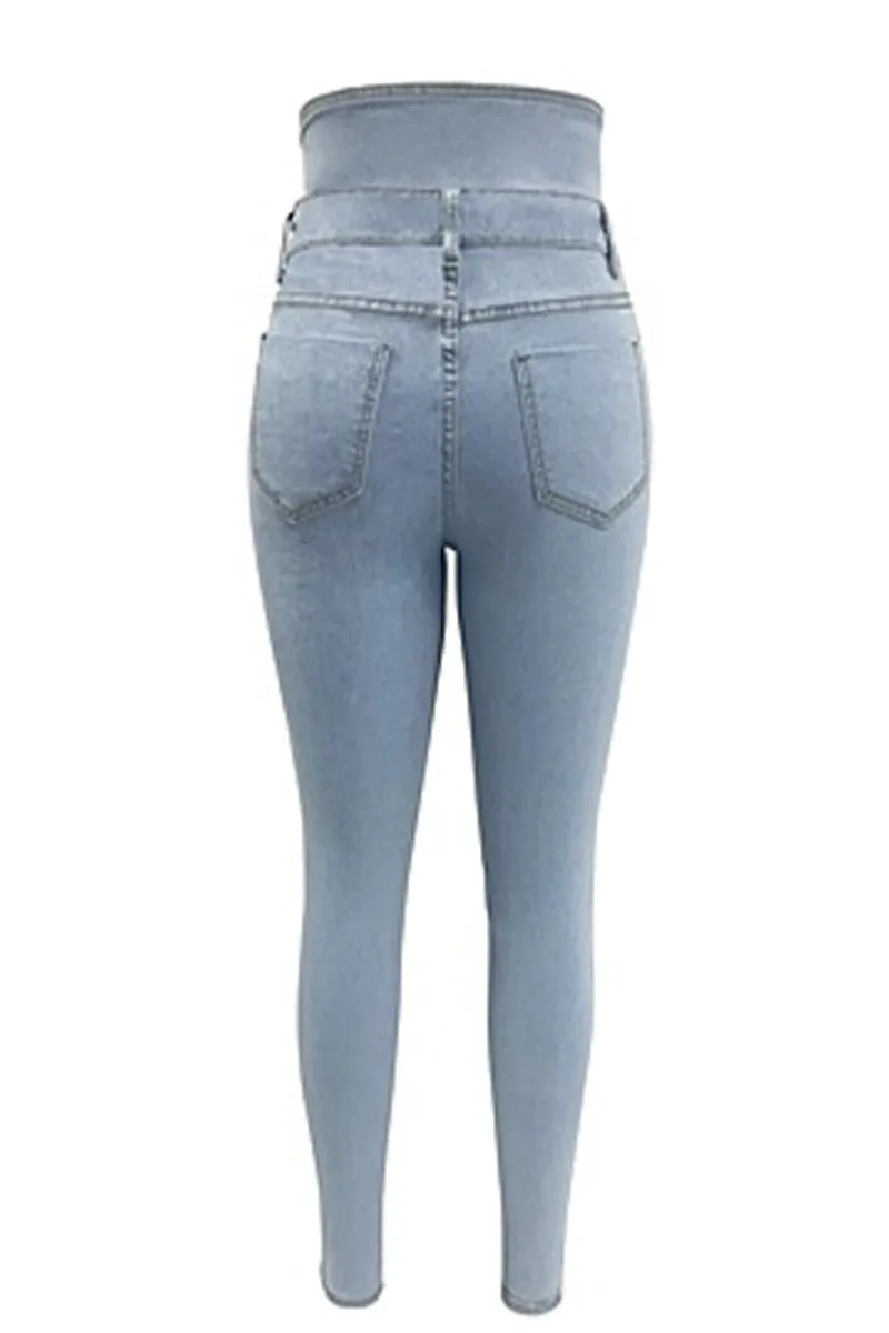 HPZ1079 Super High-Waist Button Fly Skinny Jeans Pant