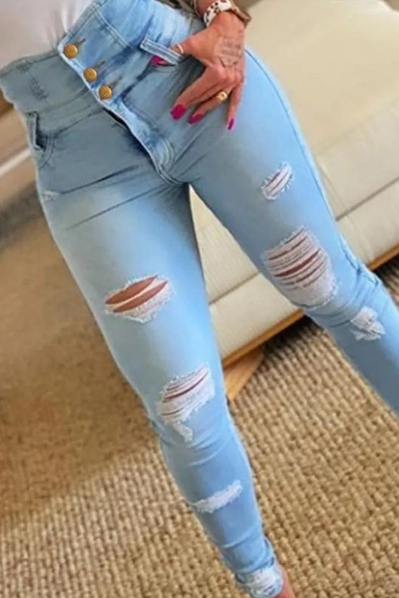 HPZ1079 Super High-Waist Button Fly Skinny Jeans Pant