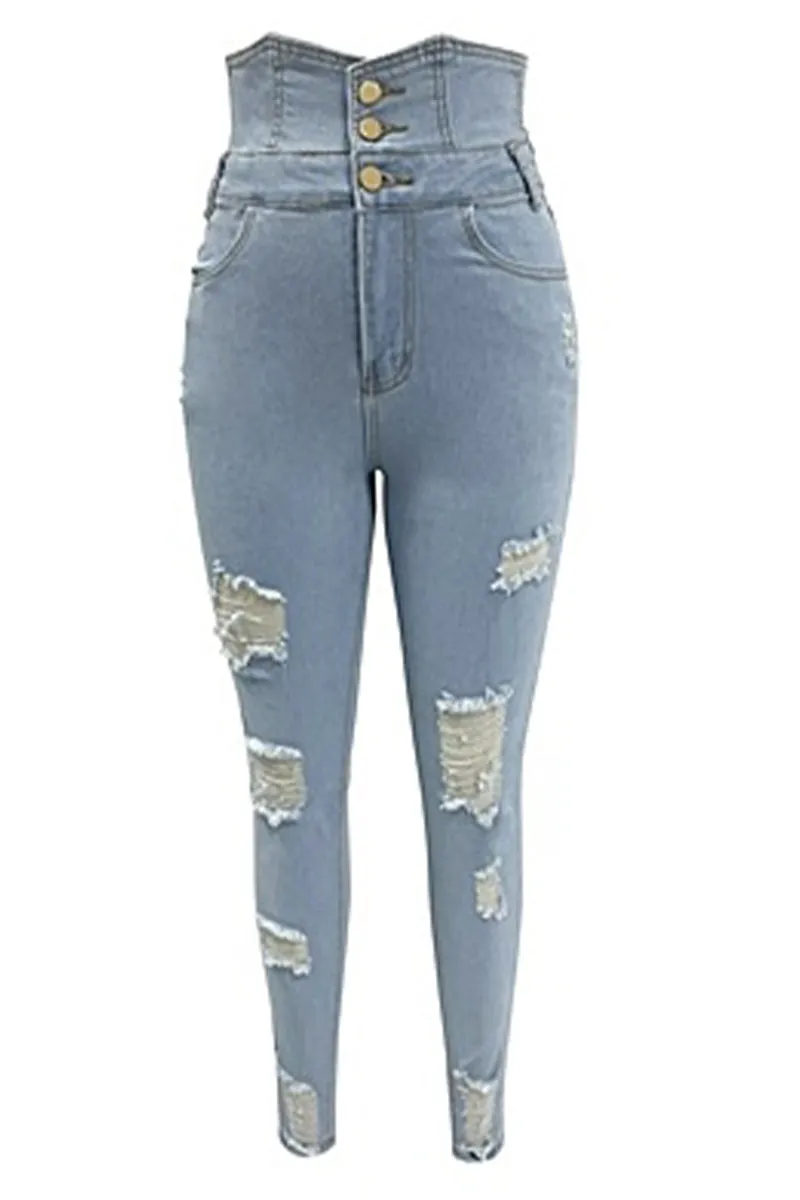 HPZ1079 Super High-Waist Button Fly Skinny Jeans Pant