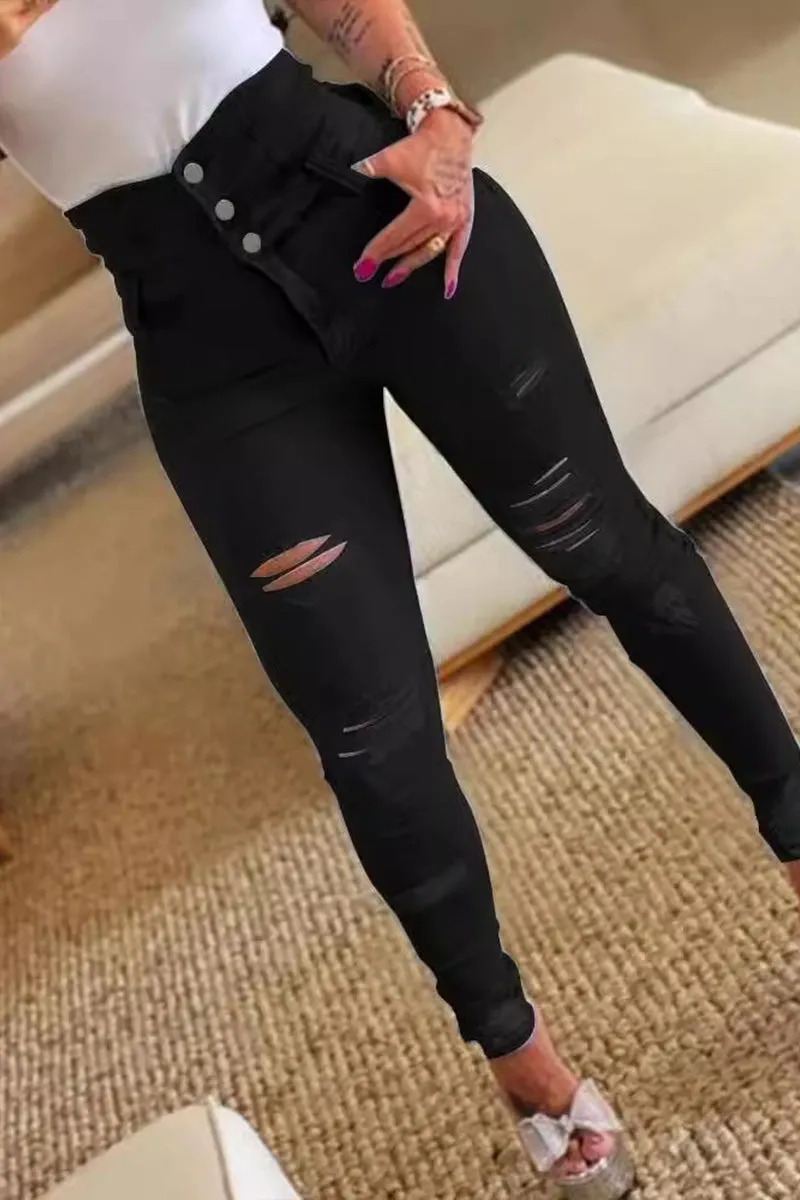 HPZ1079 Super High-Waist Button Fly Skinny Jeans Pant