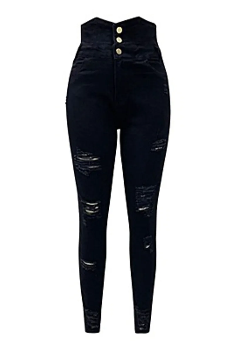 HPZ1079 Super High-Waist Button Fly Skinny Jeans Pant
