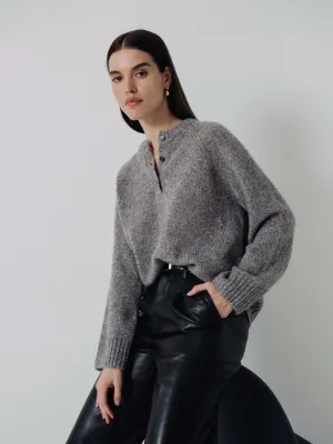 Iris Crewneck Henley Cashmere Pullover