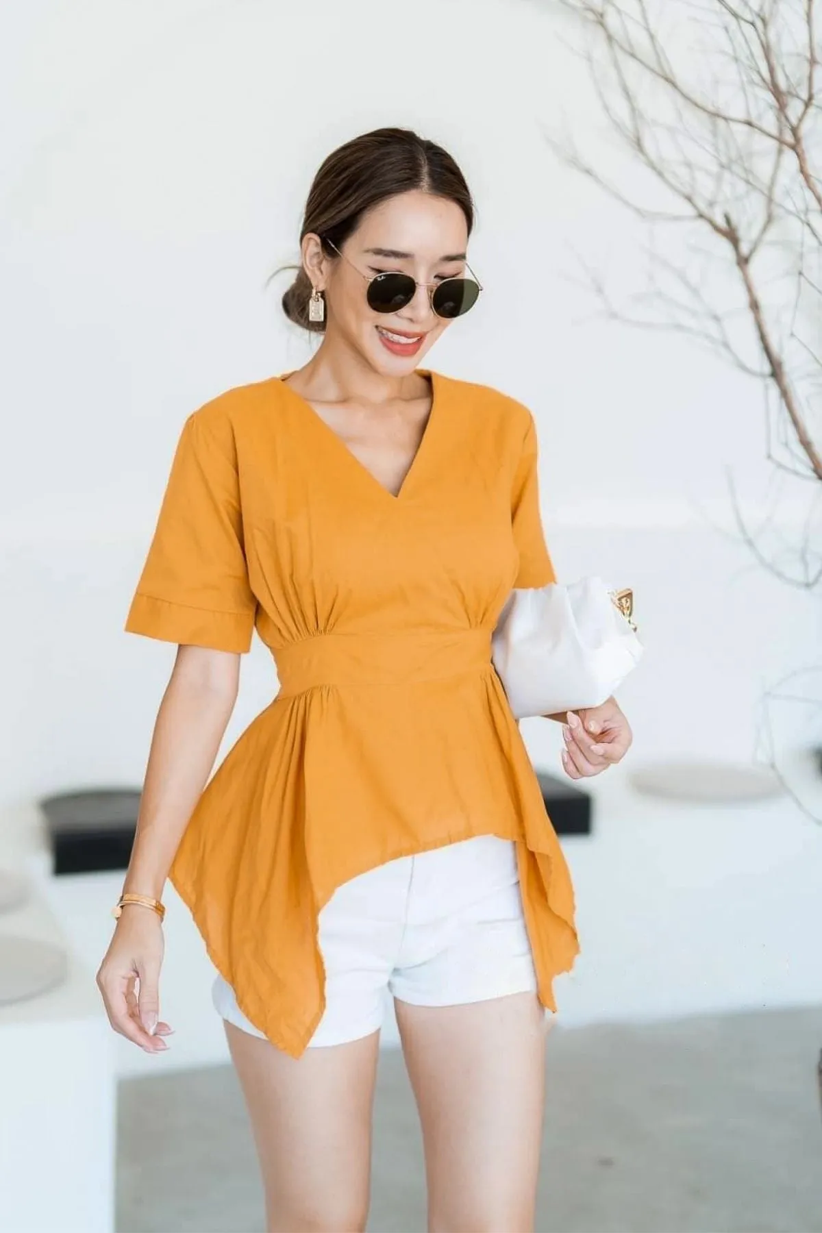 JACKIE V-neck Peplum Top (Mustard Yellow)