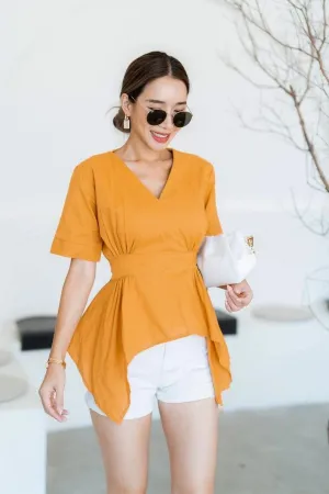 JACKIE V-neck Peplum Top (Mustard Yellow)