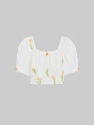 Jacquard French Square Collar Shirt Top