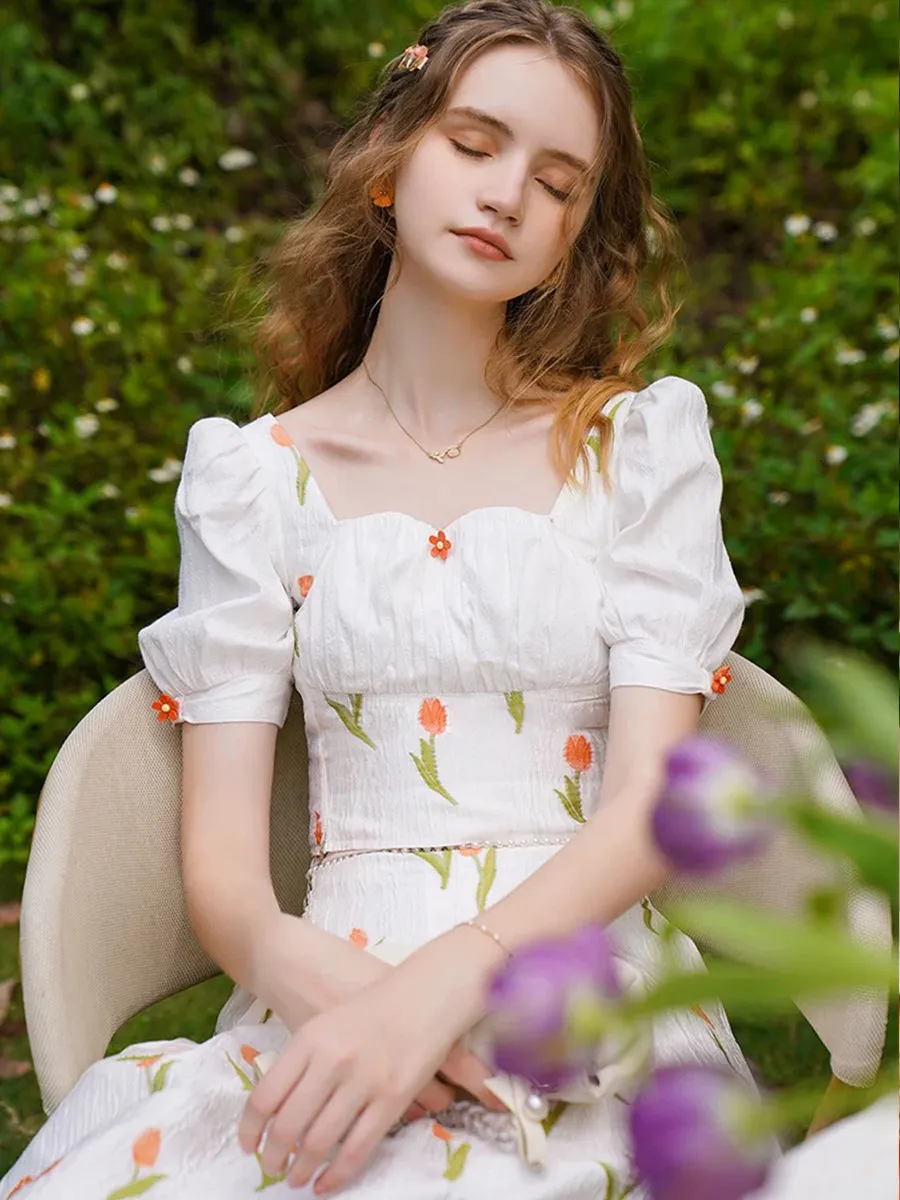 Jacquard French Square Collar Shirt Top