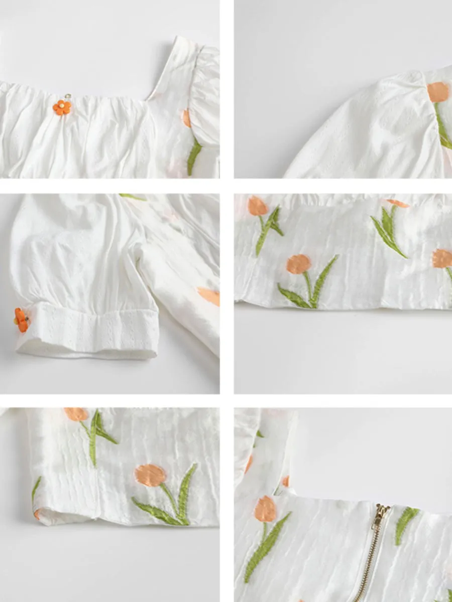 Jacquard French Square Collar Shirt Top