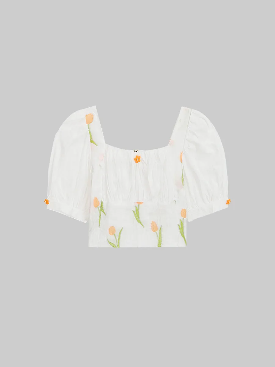 Jacquard French Square Collar Shirt Top