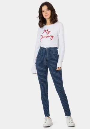 Jeans Jessie 16 Skinny Tiro Alto Rayas