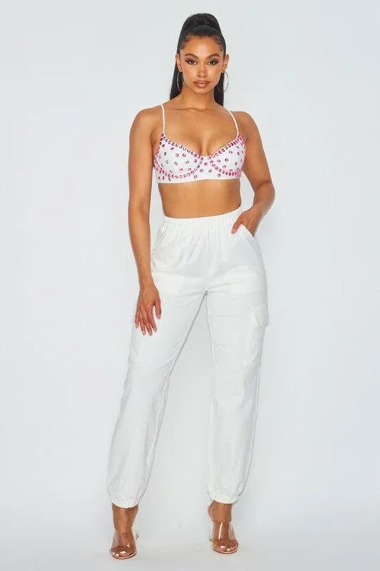 JEWEL BRA TOP AND CARGO SWEAT PANT