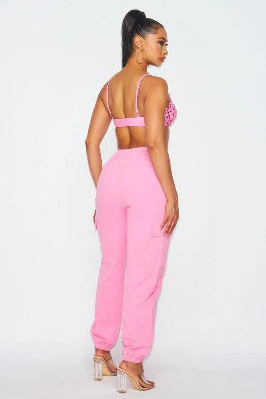 JEWEL BRA TOP AND CARGO SWEAT PANT