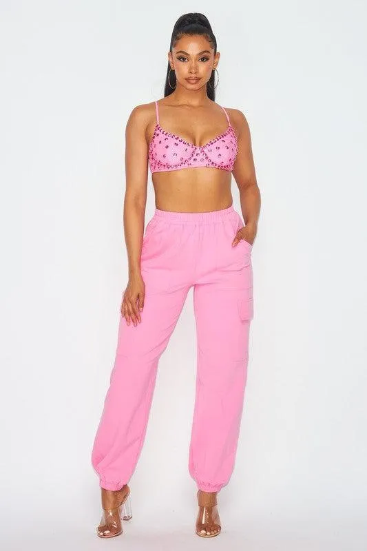 JEWEL BRA TOP AND CARGO SWEAT PANT
