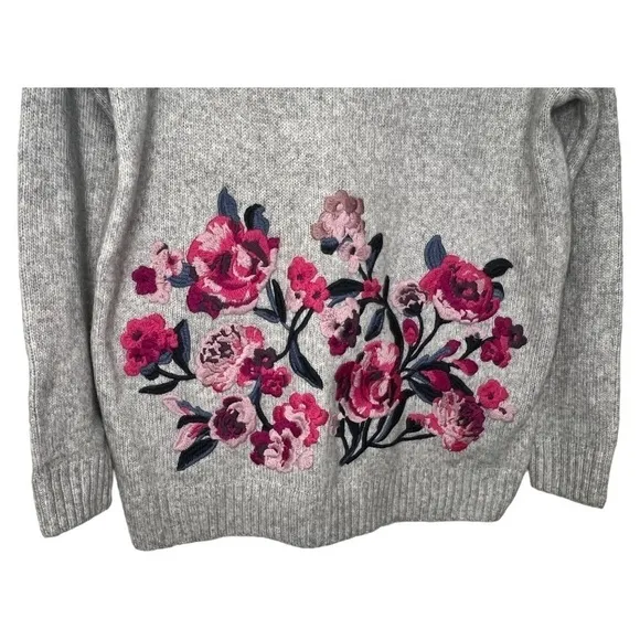Joules Penny Statement Floral Embroidered Jumper Sweater Gray Marled Size 10