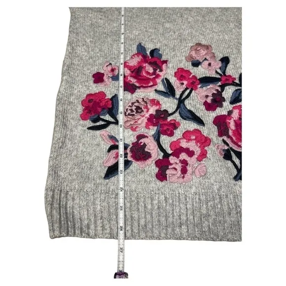Joules Penny Statement Floral Embroidered Jumper Sweater Gray Marled Size 10