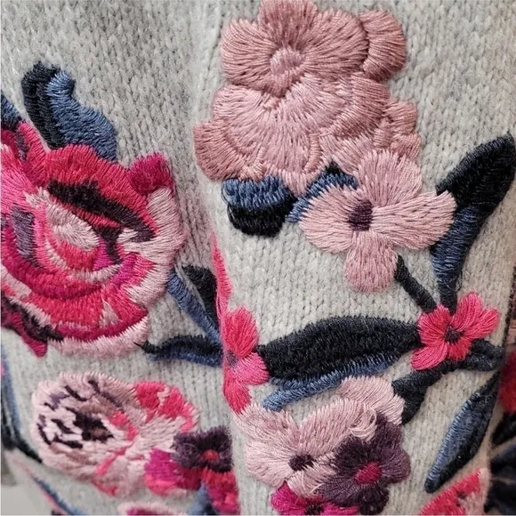 Joules Penny Statement Floral Embroidered Jumper Sweater Gray Marled Size 10