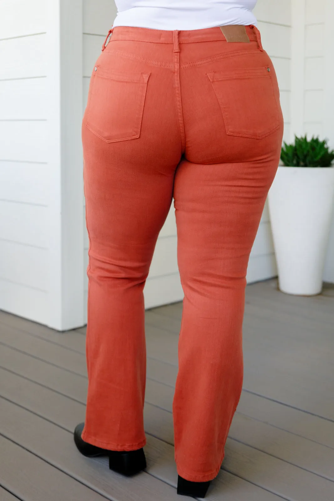 JUDY BLUE Autumn Mid Rise Slim Bootcut Jeans in Terracotta