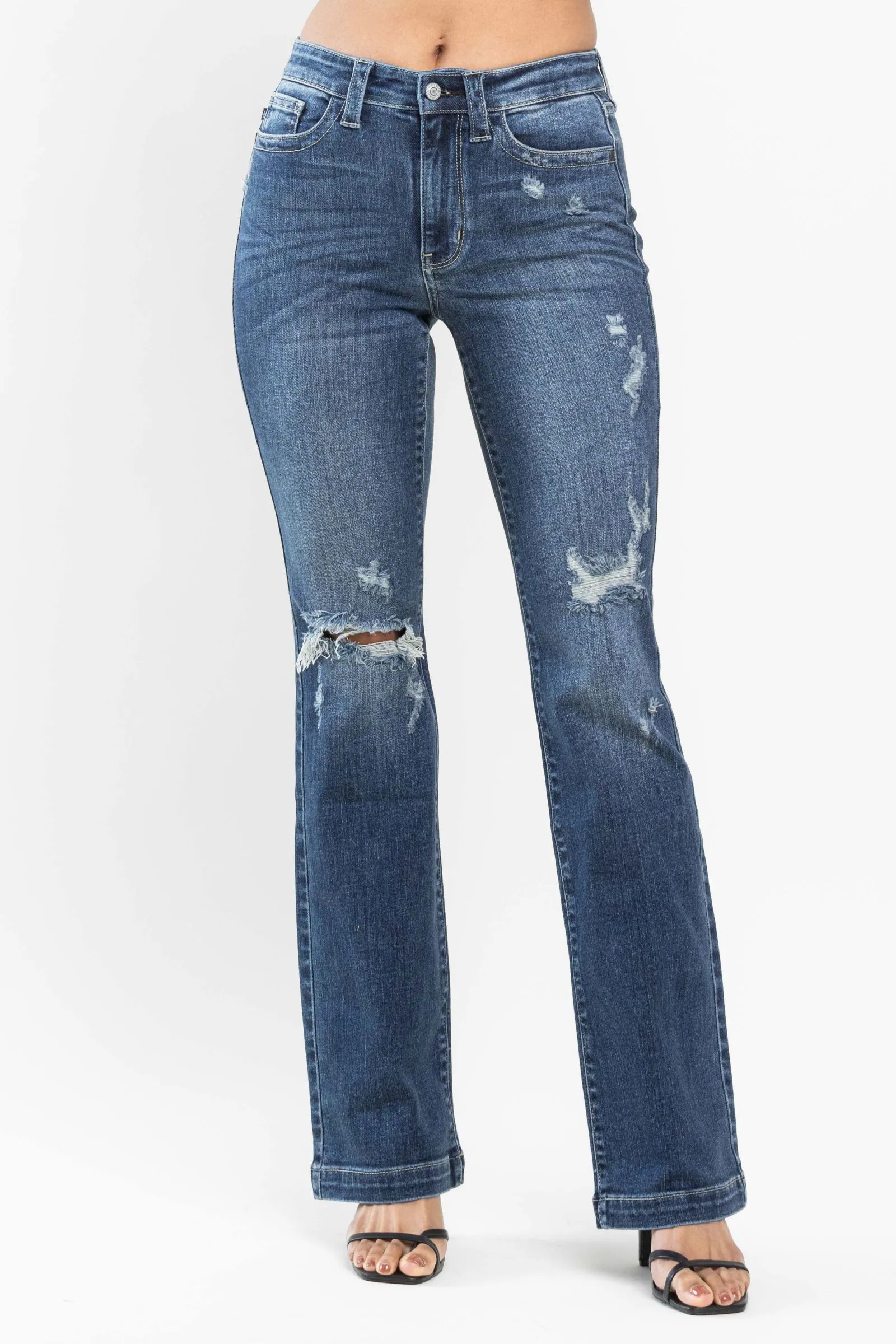 Judy Blue Mid Rise Destroyed Dark Bootcut Jeans